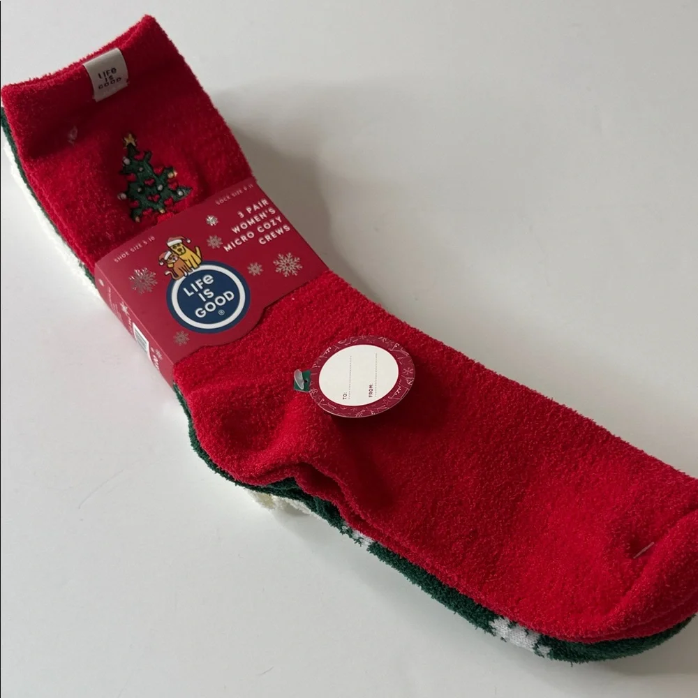 Life is Good Fuzzy Christmas Socks 3 Pairs